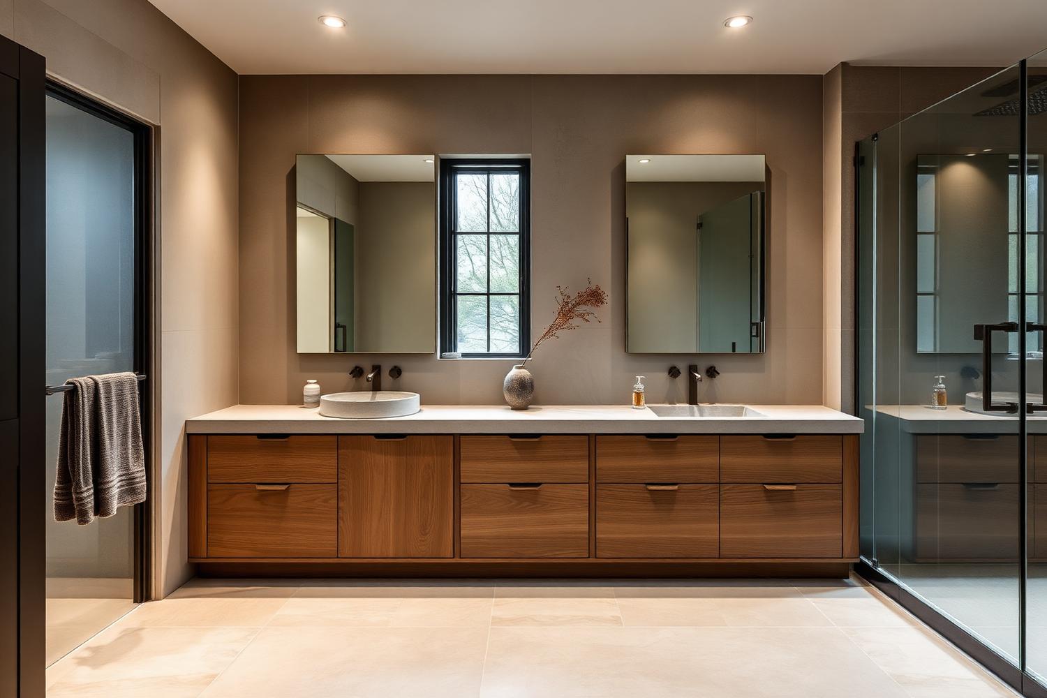 Limestone family bathroom with restrained detailing — illustrative reference